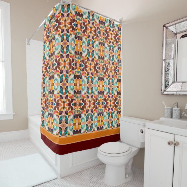 Abstract Retro Modern Squares Collection Shower Curtain (In Situ)