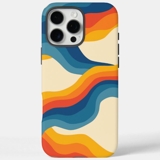 Abstract Retro Orange Blue Wavy Stripe Bold Modern Case-Mate iPhone Case (Back)