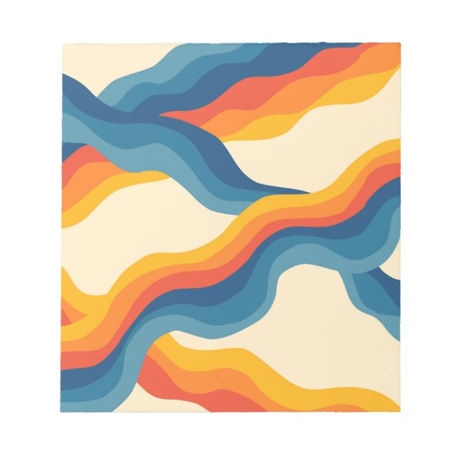 Abstract Retro Orange Blue Wavy Stripe Bold Modern Notepad (Front)
