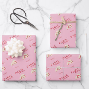 Abstract Retro Pastel Paris Pink Pastel Travel Art Wrapping Paper Sheet