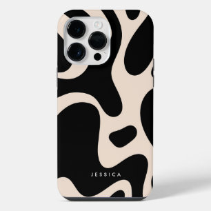 Abstract Retro Pattern Black and Beige iPhone 14 Pro Max Case