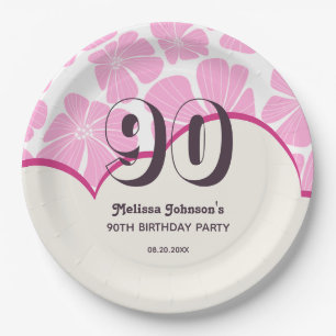 Abstract Retro Pink Chamomile Flower Birthday Paper Plate