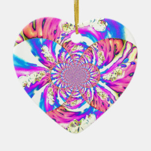 Abstract retro pink floral mandala pink orchids ceramic tree decoration