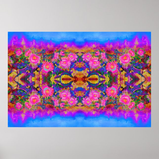 Abstract retro pink floral pink sunflower fields  poster (Front)