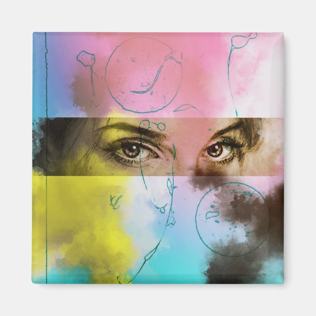 Abstract Retro Pop Art Square Magnet (Front)