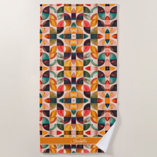 Abstract Retro Popular Squares Collection Beach Towel