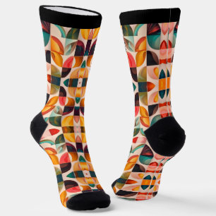 Abstract Retro Popular Squares Collection Socks
