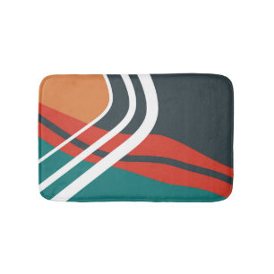 Abstract retro red blue white line art bath mat