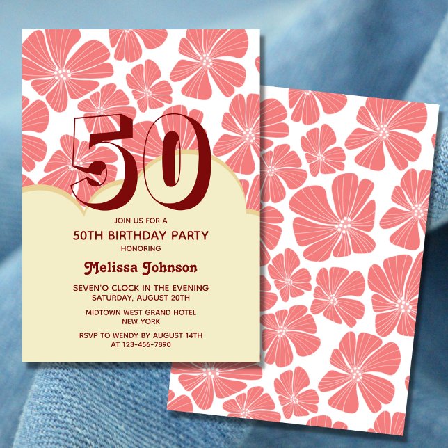 Abstract Retro Red Chamomile Flower Birthday Invitation (Creator Uploaded)