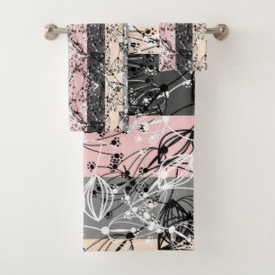 Abstract retro small flowers floral leaves branch bath towel set