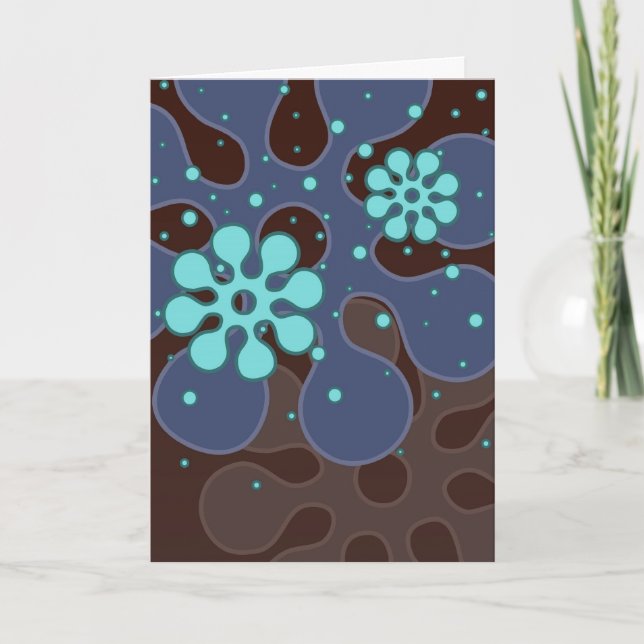 Abstract Retro Snowflakes Greeting Card in Blues (Front)