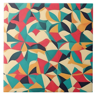 Abstract Retro Style Geometric Pattern - Teal, Red Tile