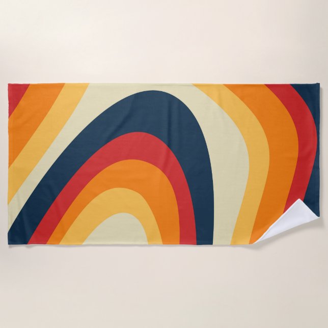 Abstract retro style waves design beach towel (Front)