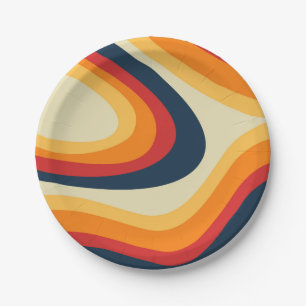 Abstract retro style waves design paper plate