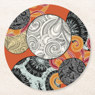 Abstract Retro Swirl Pattern Round Paper Coaster