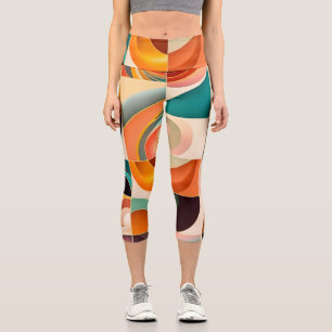 Abstract Retro Trendy Squares Collection Capri Leggings