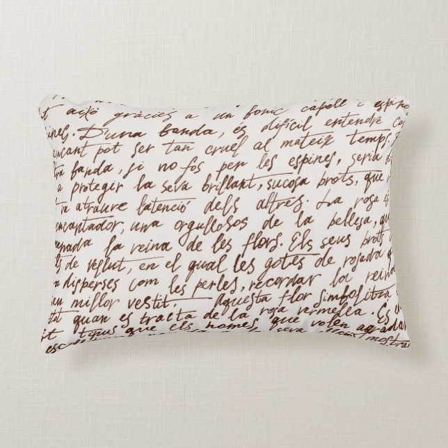 Abstract retro unreadable brown ink-written text.  decorative cushion (Front)