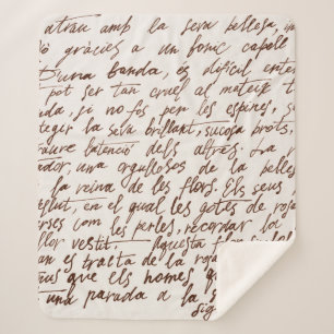 Abstract retro unreadable brown ink-written text.  sherpa blanket