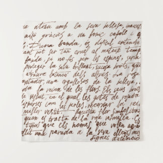 Abstract retro unreadable brown ink-written text. tapestry