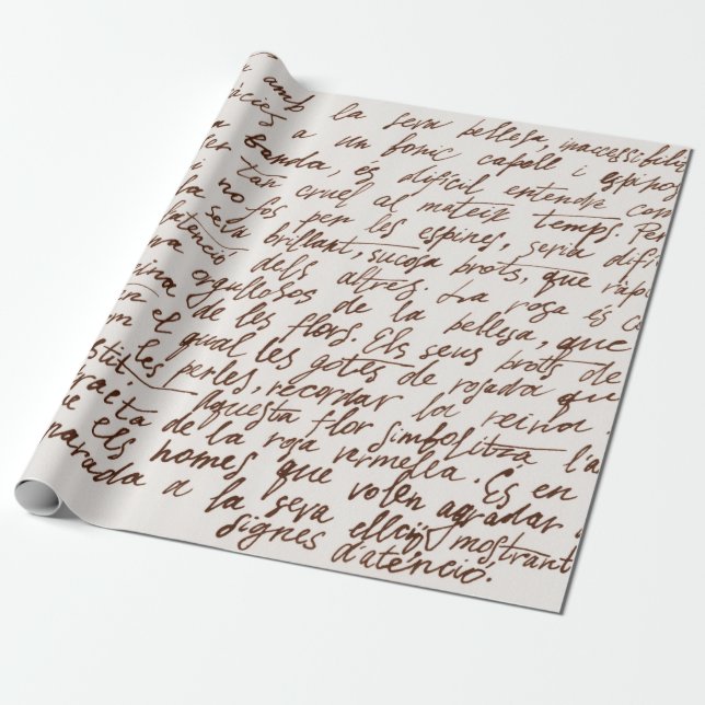 Abstract retro unreadable brown ink-written text.  wrapping paper (Unrolled)