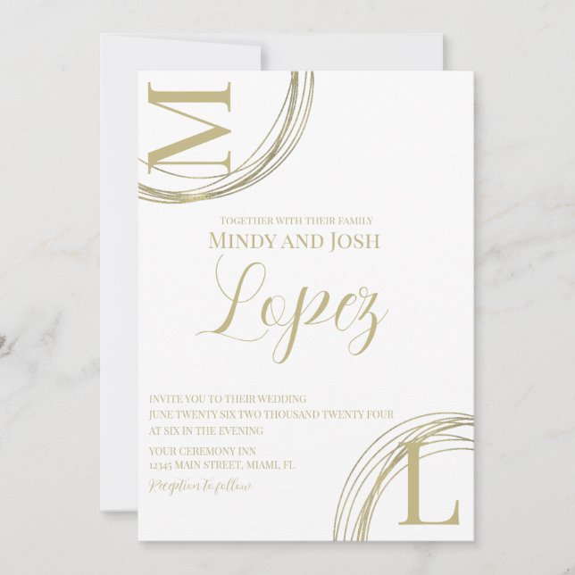 Abstract Rings Faux Gold Script Wedding   Invitation (Front)
