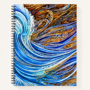 Abstract Ripple Waves in Blue and Gold Notebook