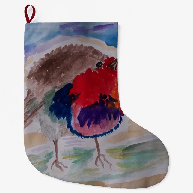 Abstract Robin Large Christmas Stocking (Front)