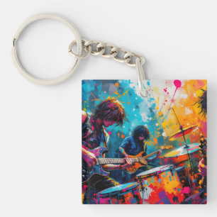 Abstract rock band splatter painting key ring