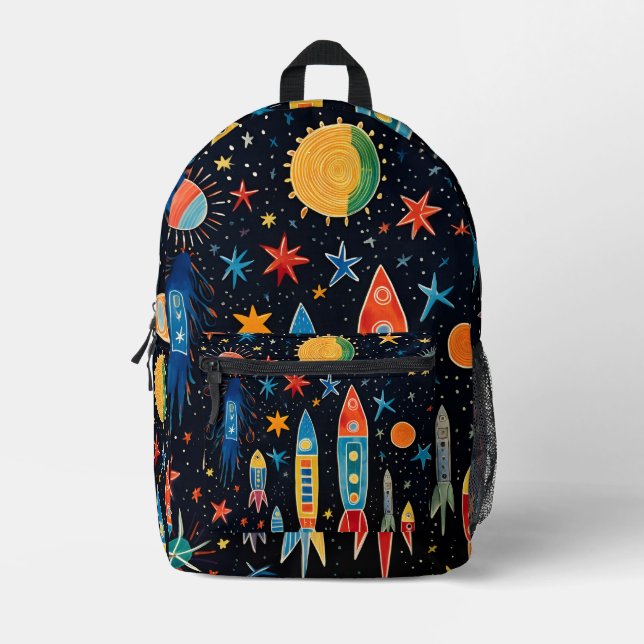 Abstract rocket pattern printed backpack (Front)