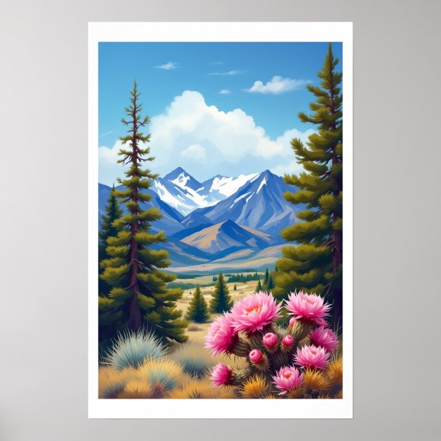 Abstract Rocky Mountains Pine Trees Cactus Poster (Front)