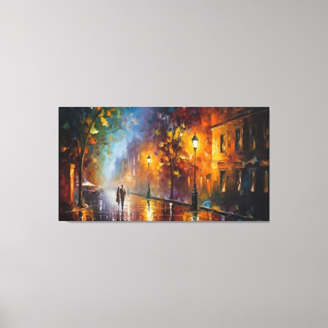 Abstract Romantic City Landscape Oil Painting Canvas Print (Front)
