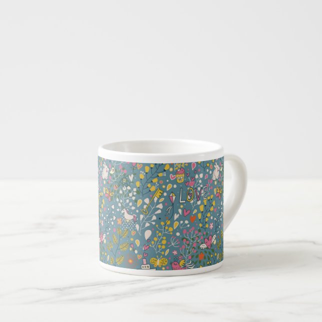 Abstract romantic pattern with cartoon espresso cup (Front Right)