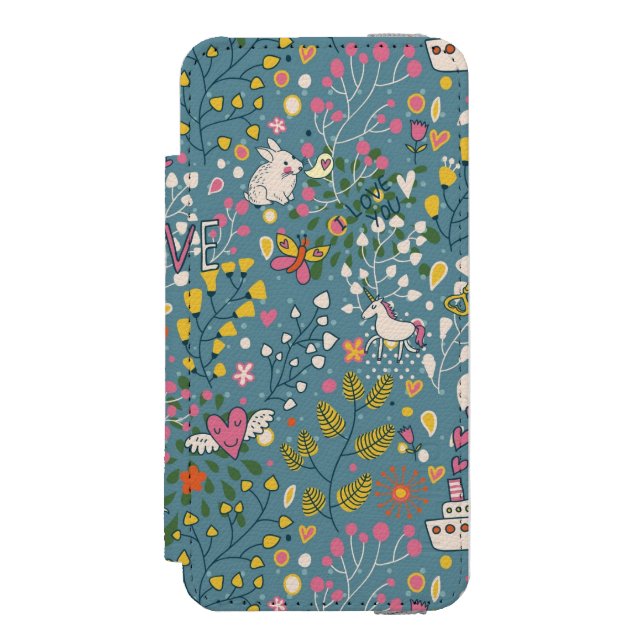 Abstract romantic pattern with cartoon incipio iPhone wallet case (Folio Front)