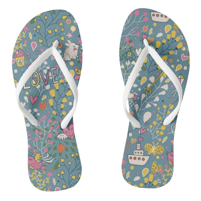Abstract romantic pattern with cartoon jandals (Footbed)