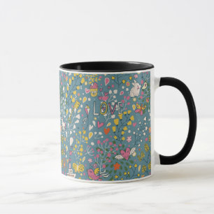 Abstract romantic pattern with cartoon mug