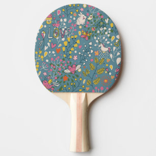 Abstract romantic pattern with cartoon ping pong paddle