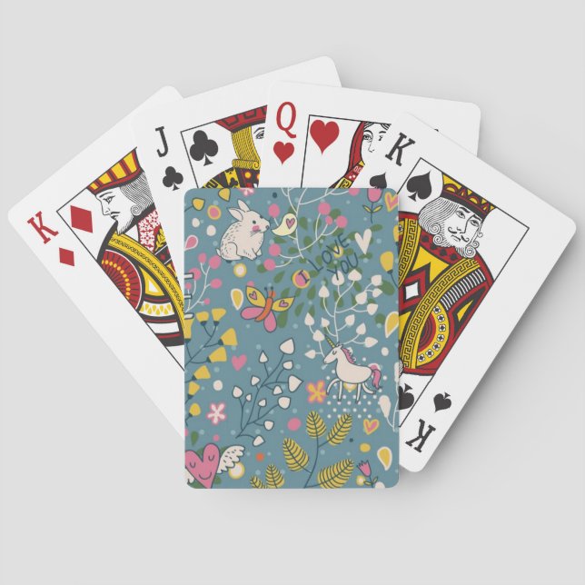 Abstract romantic pattern with cartoon playing cards (Back)