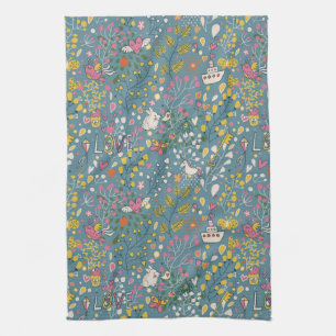 Abstract romantic pattern with cartoon tea towel