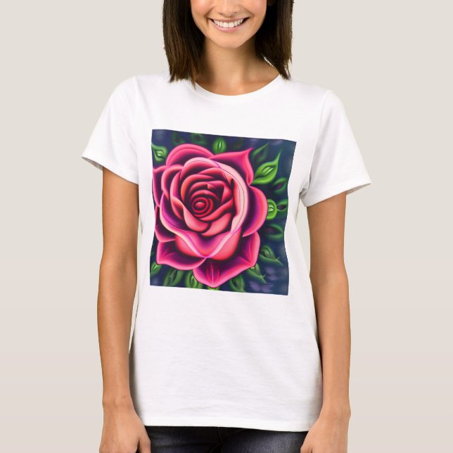 Abstract Romantic Pink Rose Bloom T-Shirt (Front)