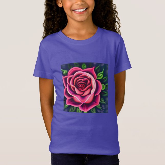 Abstract Romantic Pink Rose Bloom T-Shirt (Front)