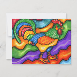 Abstract Rooster Bird Animal Colourful Art Holiday Card