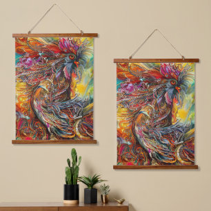 Abstract Rooster Fantasy Hanging Tapestry