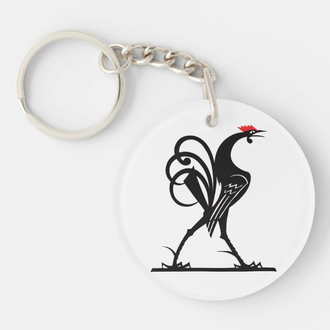 Abstract Rooster Silhouette Art Key Ring (Front)