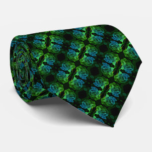 Abstract Rose Fantasy Flower Green Tie