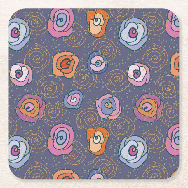 Abstract rose field pattern square paper coaster (Front)