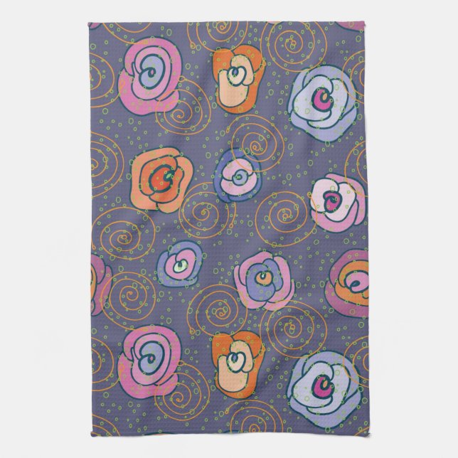 Abstract rose field pattern tea towel (Vertical)