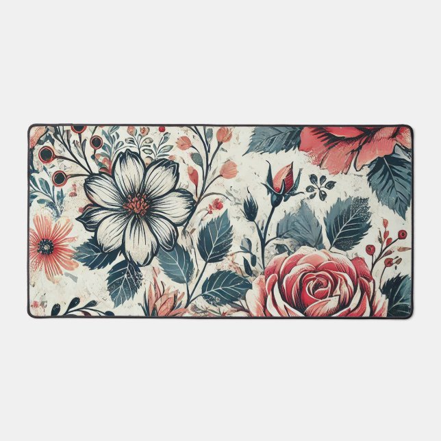 Abstract rose flower blooming design. Pattern with Desk Mat (Front)
