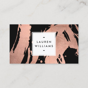 Abstract Rose Gold Brushstrokes on Black Business Card