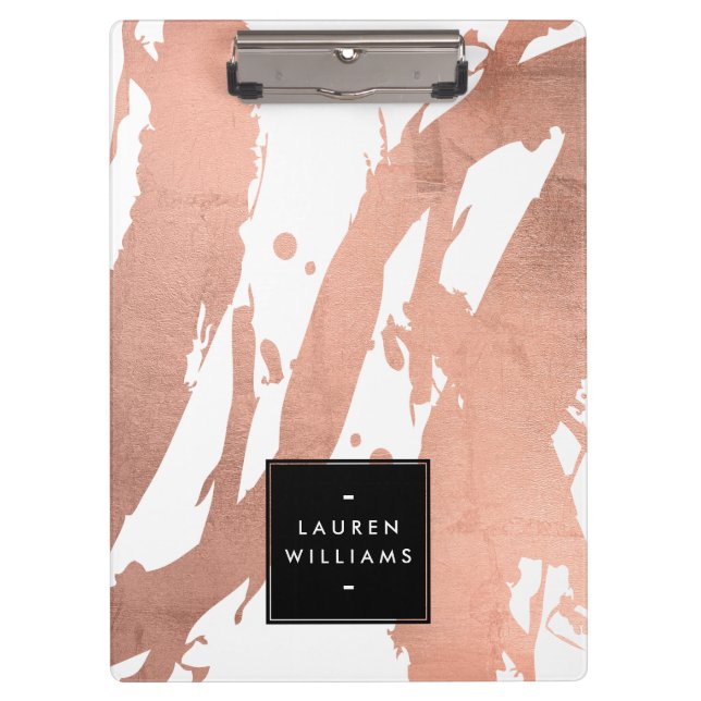 Abstract Rose Gold Brushstrokes on White Clipboard (Front)
