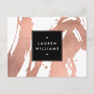 Abstract Rose Gold Brushstrokes on White Postcard